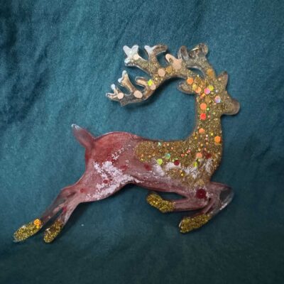 Rentier springend / Bunt / Goldglitzer