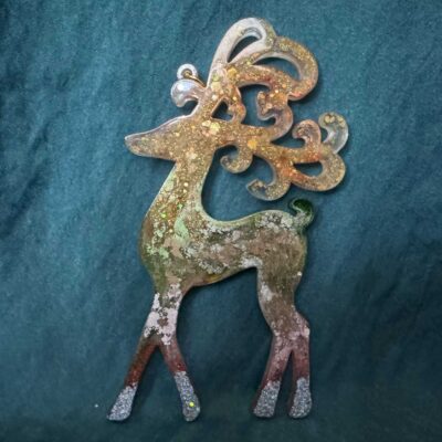 Rentier stehend / Bunt / Goldglitzer